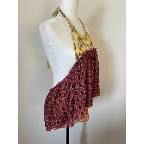 NWT ZARA Halter Top Chiffon Size Medium Backless Geometric Floral Print Boho - Picture 5 of 9